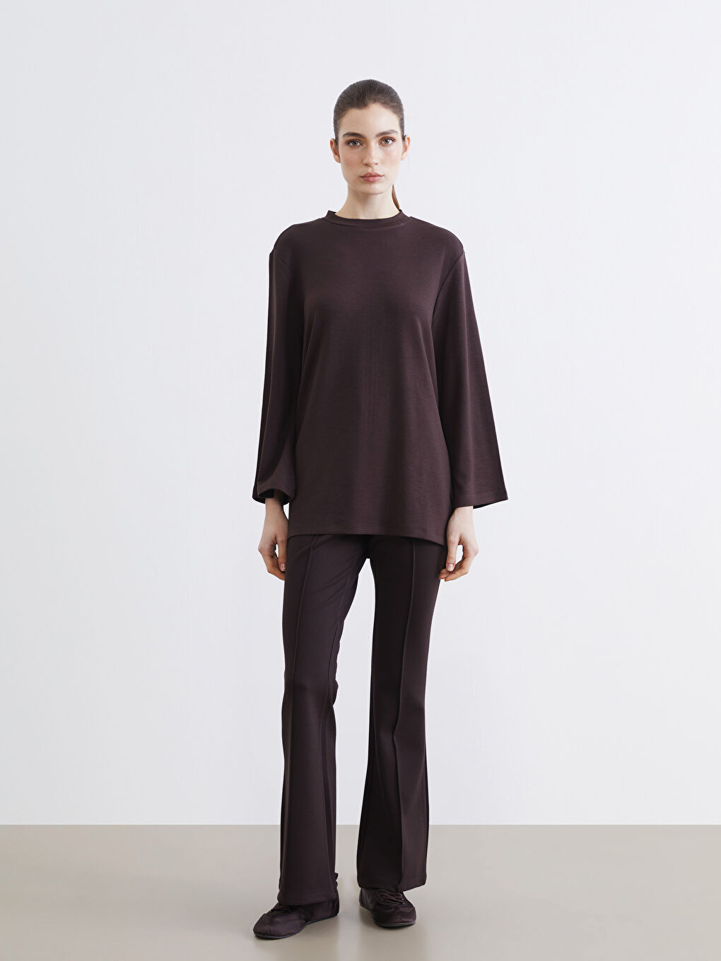 تونيك كنزة رياضية بني امرأة-1