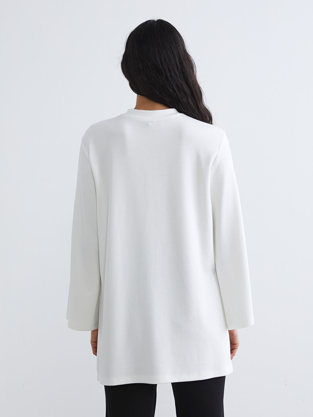 Ekru Soft Touch Oversize Kadın Sweatshirt Tunik-3