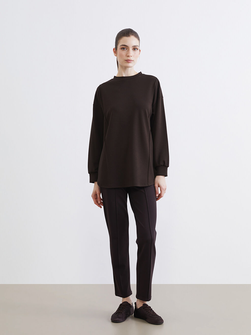 تونیکی سویتشێرت قاوه‌یی ژن-1