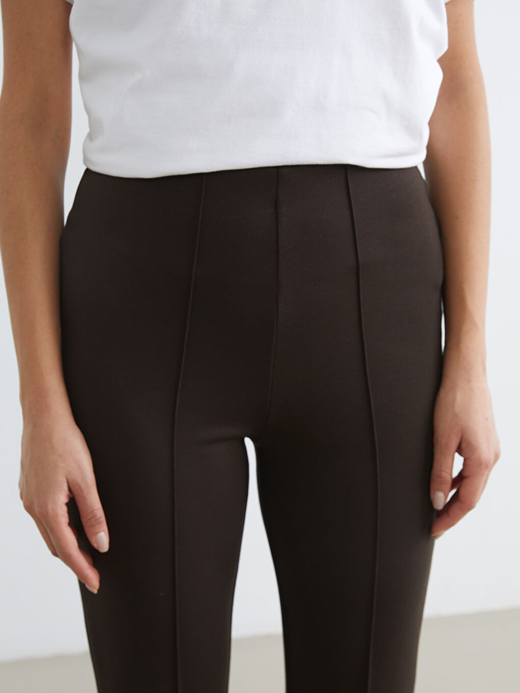 Kahverengi İspanyol Paça Dikiş Detaylı Kadın Eşofman Altı-2