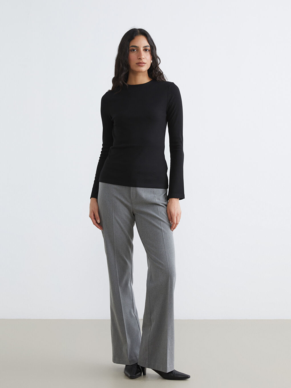 Crew Neck Ribbed Women's Body-1