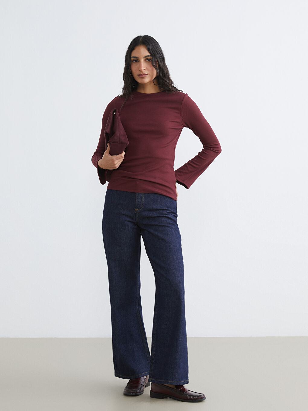 Crew Neck Ribbed Women's Body-1