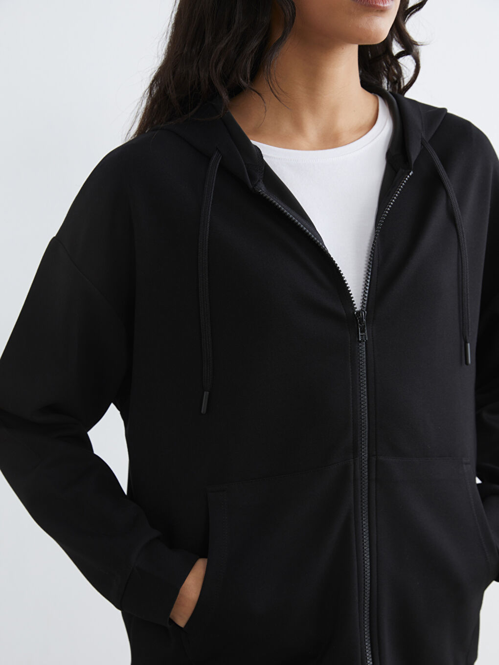 Siyah Oversize Soft Touch Kadın Fermuarlı Sweatshirt-2