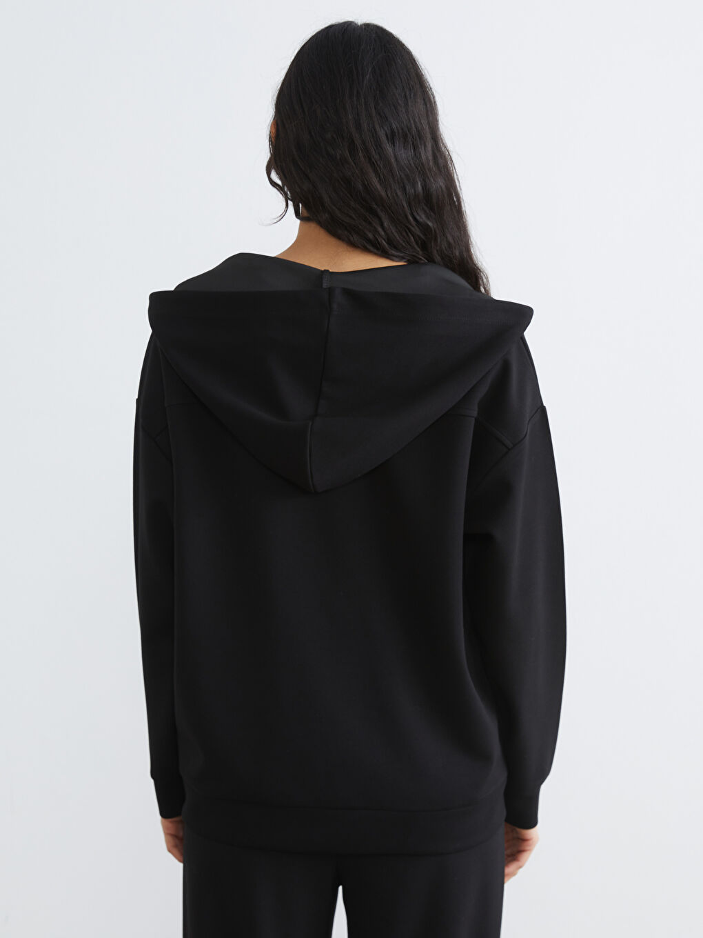 Siyah Oversize Soft Touch Kadın Fermuarlı Sweatshirt-3