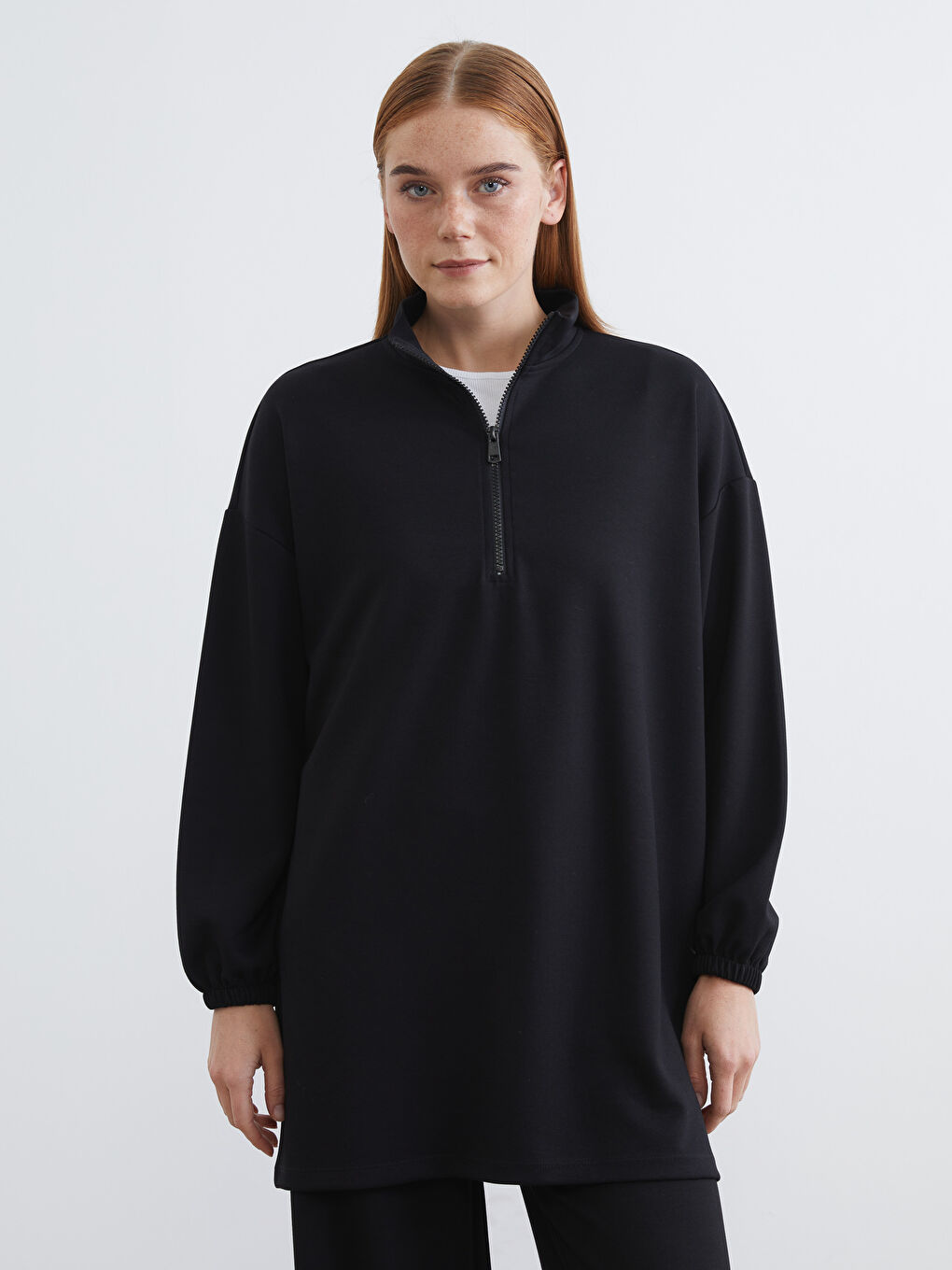 Siyah Soft Touch Oversize Kadın Sweatshirt Tunik