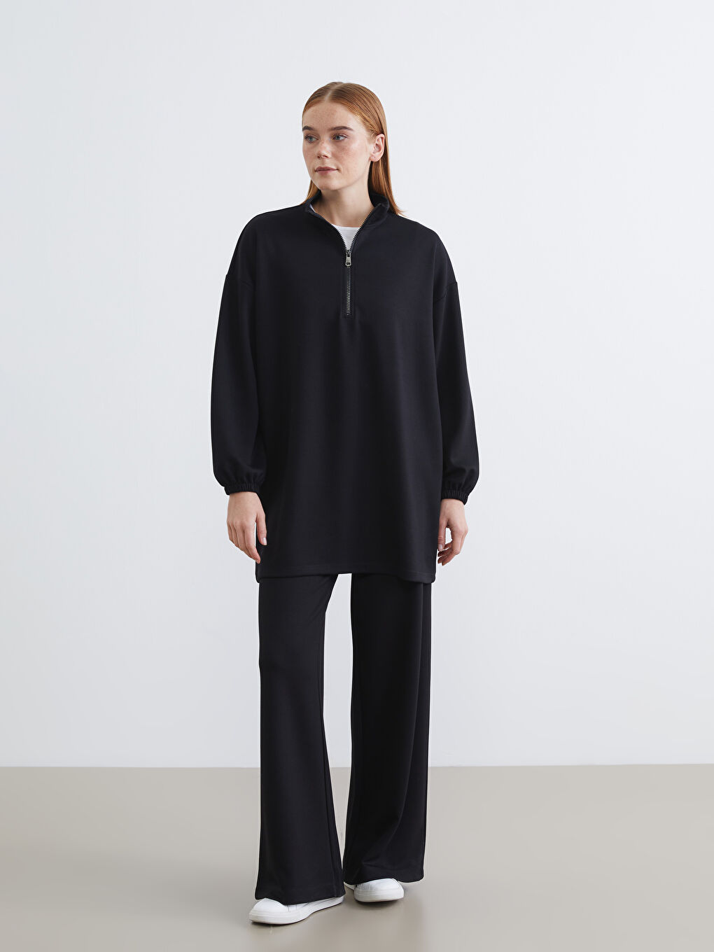 Siyah Soft Touch Oversize Kadın Sweatshirt Tunik-1