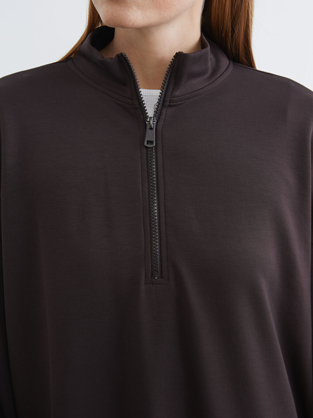 Kahverengi Soft Touch Oversize Kadın Sweatshirt Tunik-2