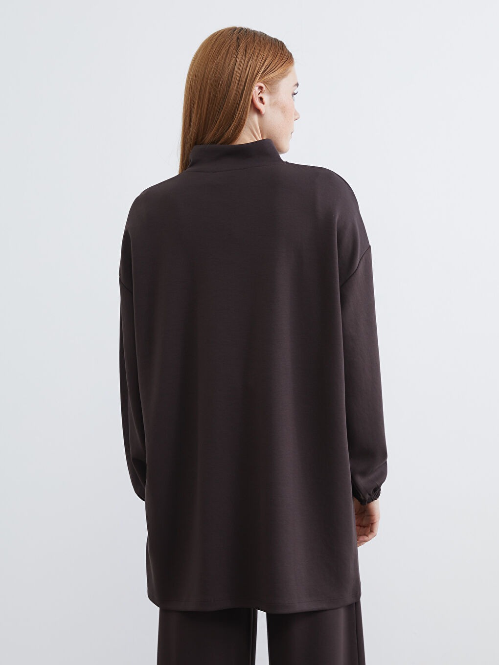 Kahverengi Soft Touch Oversize Kadın Sweatshirt Tunik-3