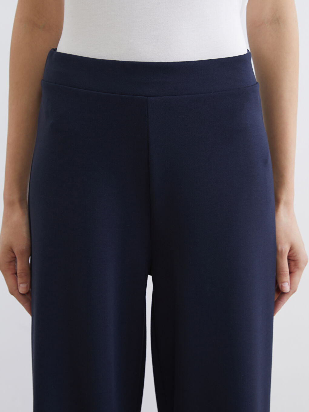 Lacivert Beli Lastikli Geniş Paça Kadın Eşofman Altı	-2