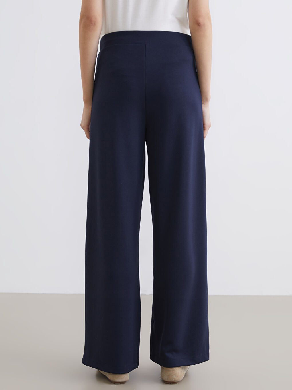 Lacivert Beli Lastikli Geniş Paça Kadın Eşofman Altı	-3