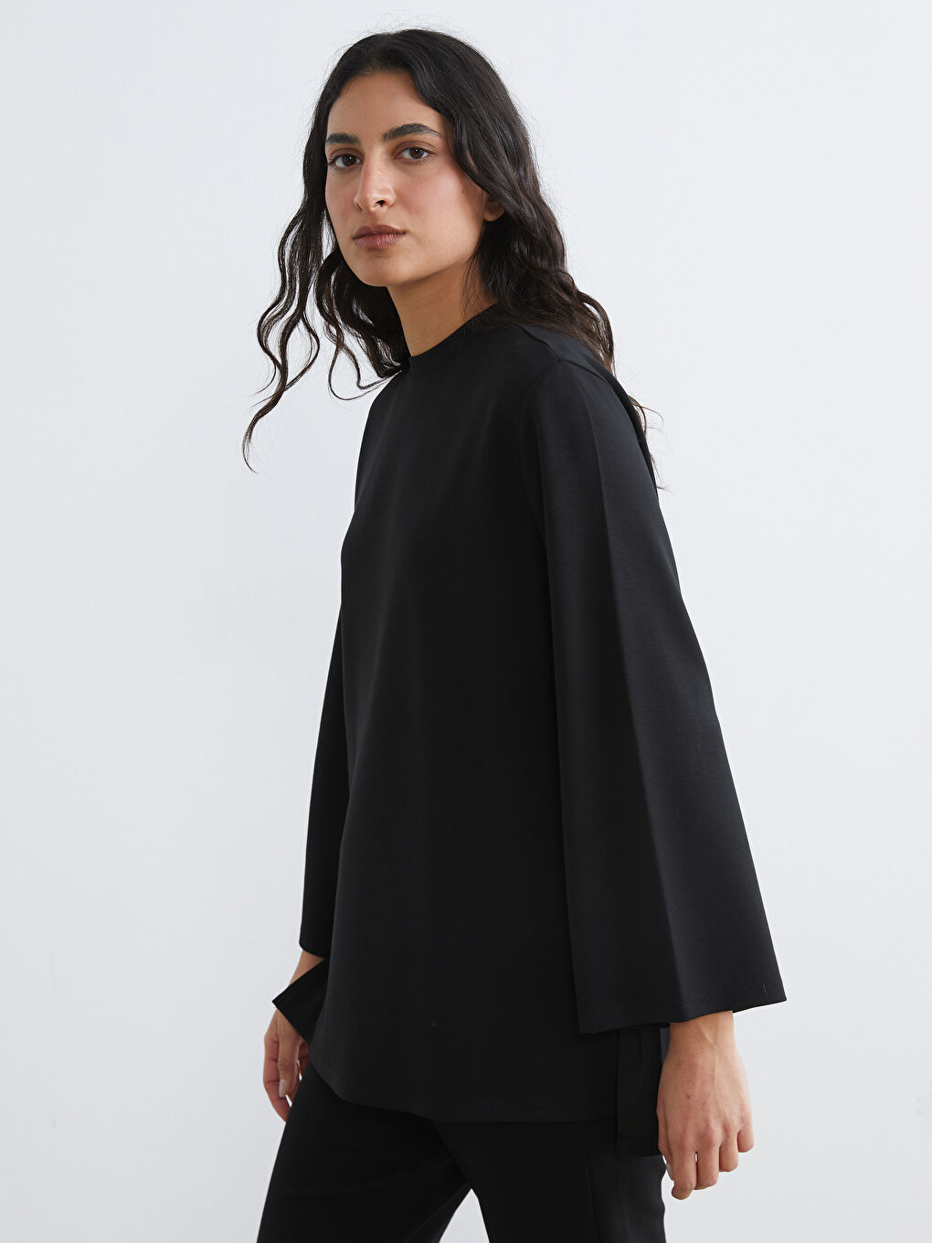 Siyah Soft Touch Oversize Kadın Sweatshirt Tunik	