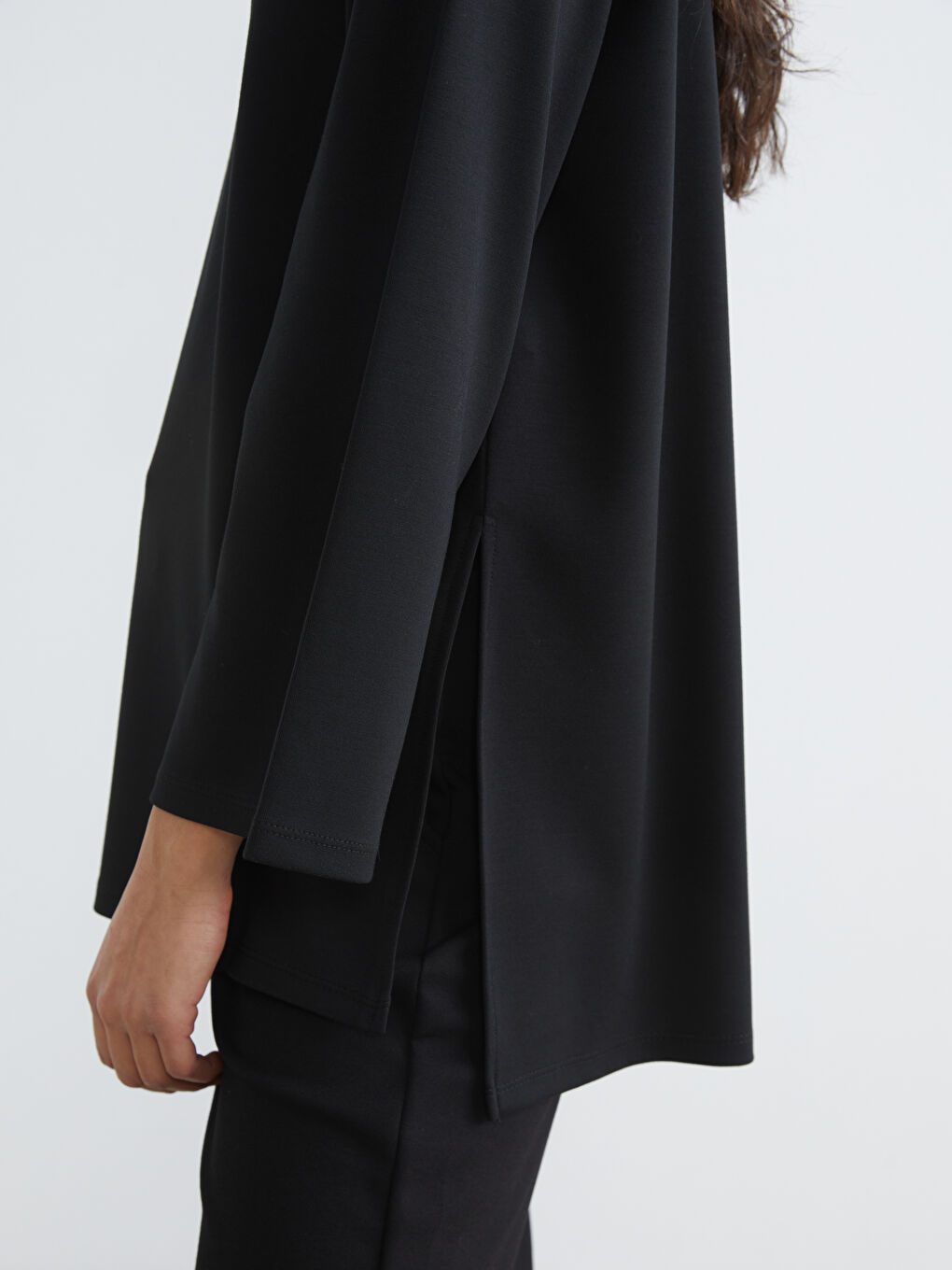 Siyah Soft Touch Oversize Kadın Sweatshirt Tunik	-2