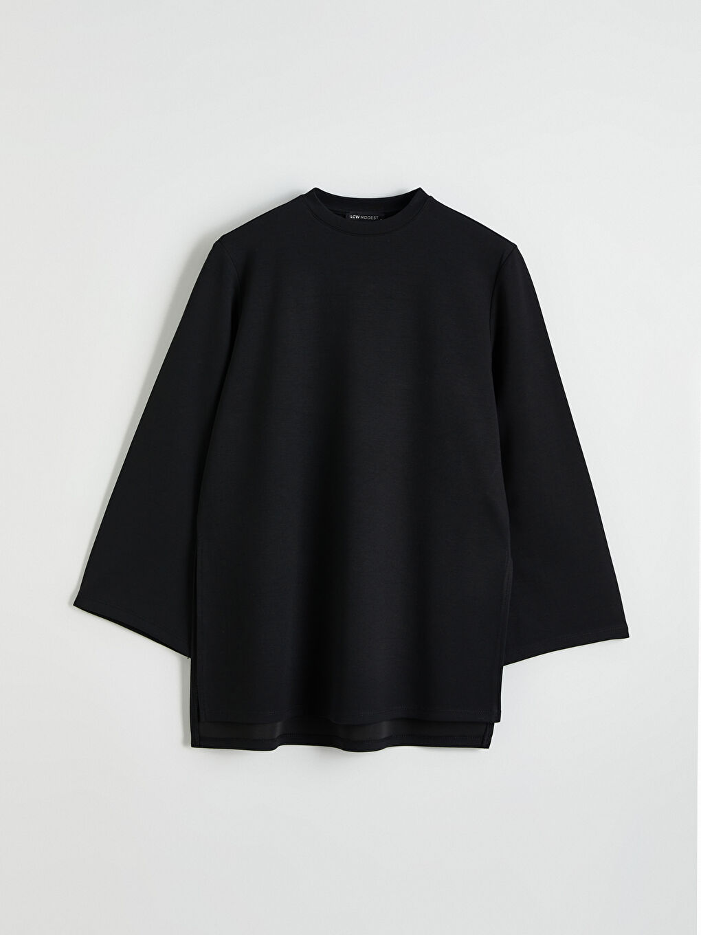 Siyah Bisiklet Yaka Oversize Kadın Sweatshirt Tunik