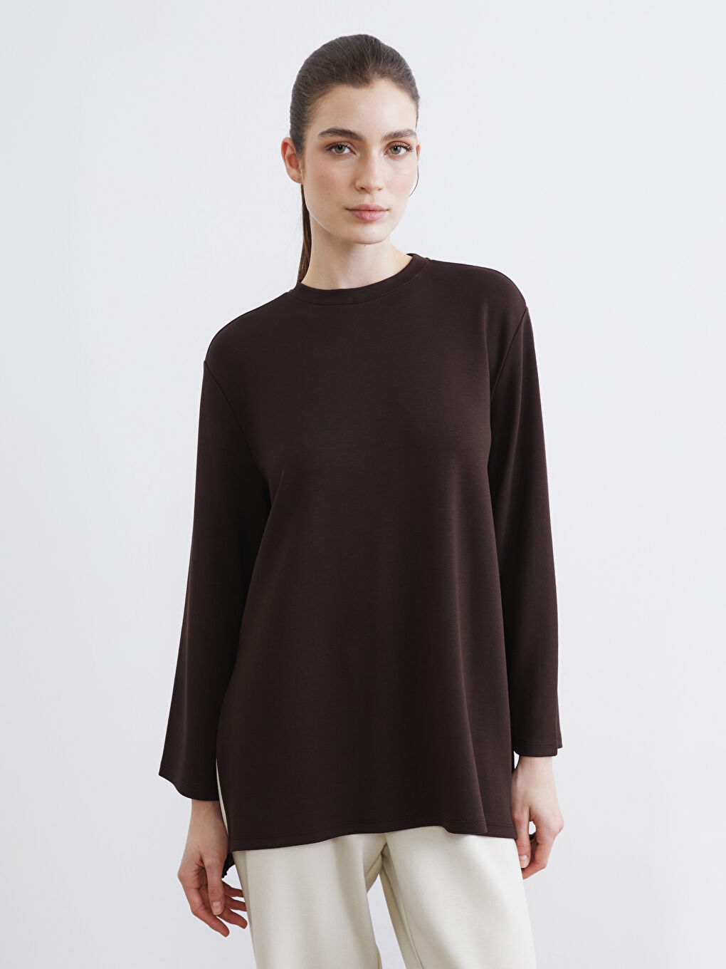 تونیکی سویتشێرت قاوه‌یی ژن