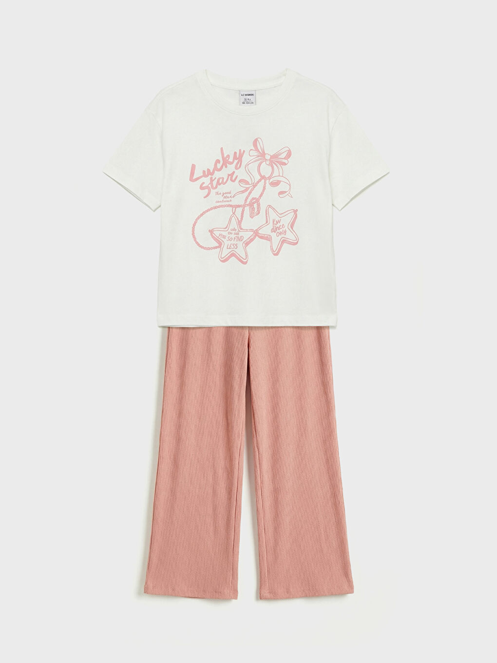 Pembe Bisiklet Yaka Baskılı Kız Çocuk Tişört ve Pantolon