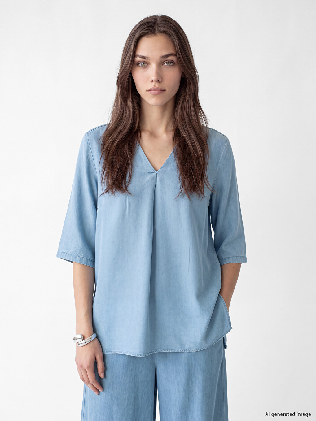 V Neck Lyocell Jean Tunic
