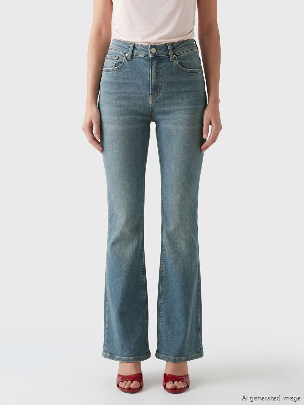 İndigo Yüksek Bel Flare Kadın Jean Pantolon-1