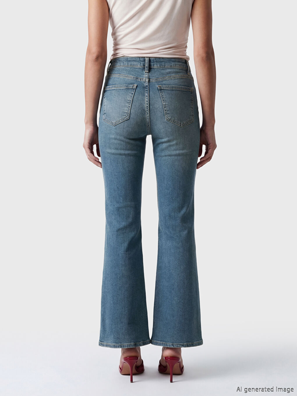İndigo Yüksek Bel Flare Kadın Jean Pantolon-3