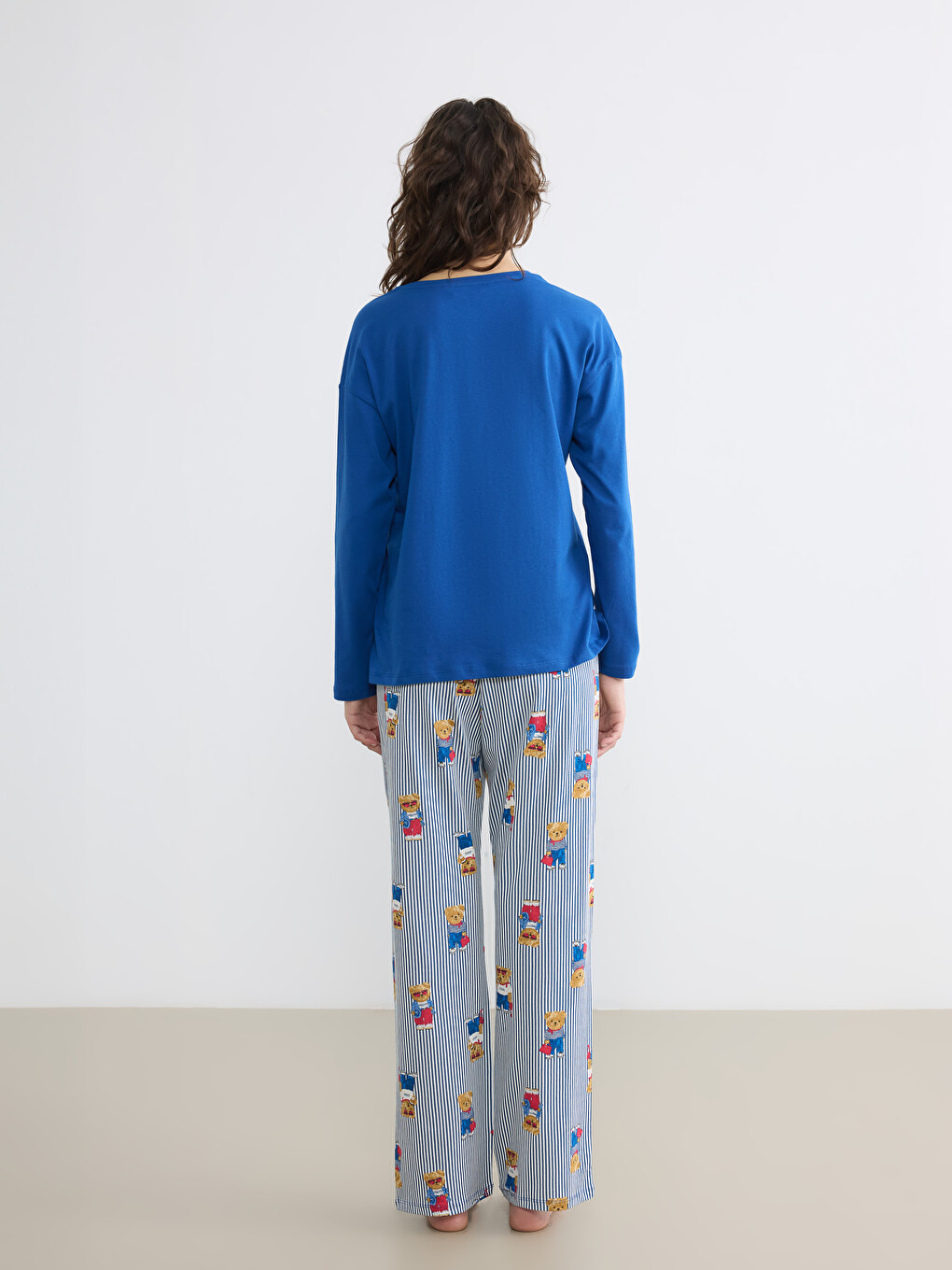Lacivert Beli Lastikli Desenli Kadın Pijama Alt-1