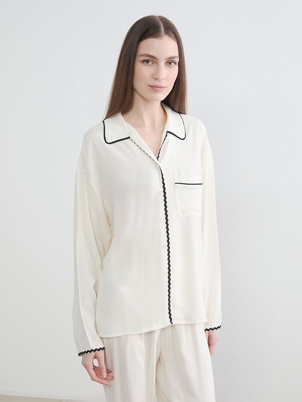 Sarı Gömlek Yaka Kadın Pijama Takım-1