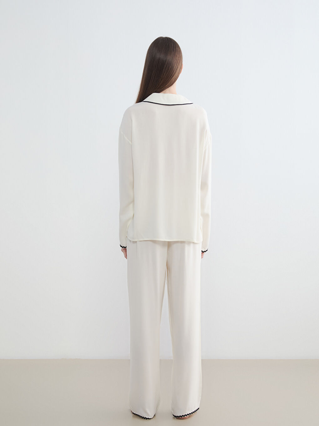 Sarı Gömlek Yaka Kadın Pijama Takım-3