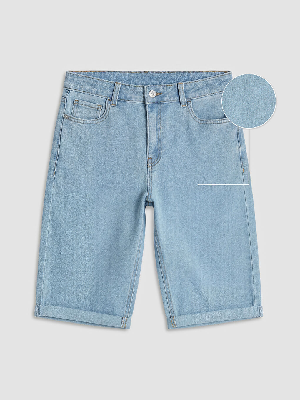 İndigo Yüksek Bel Slim Fit Kadın Jean Şort-4