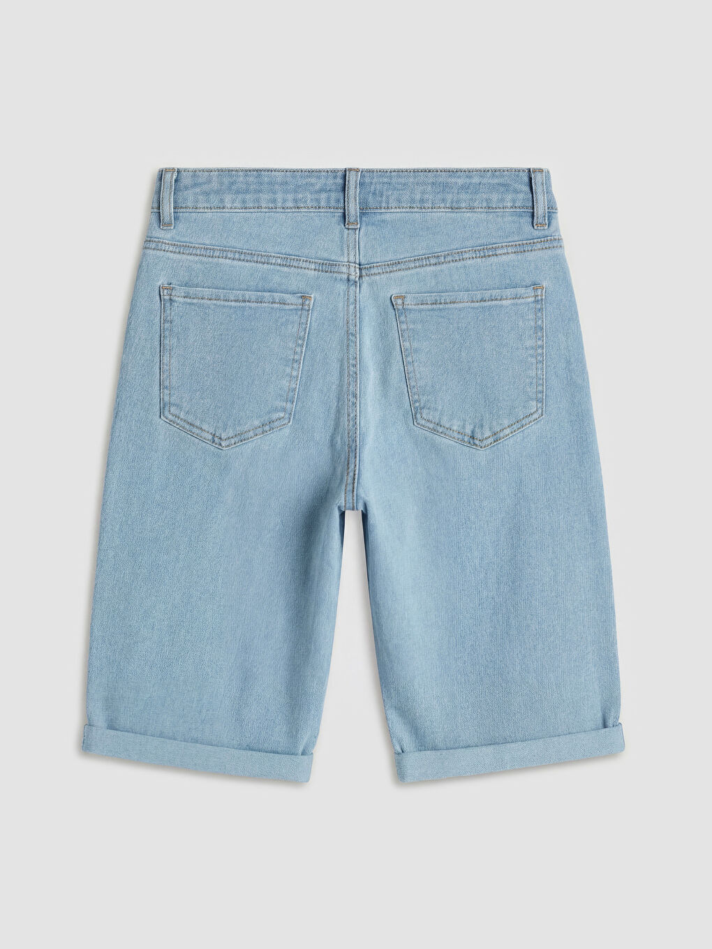 İndigo Yüksek Bel Slim Fit Kadın Jean Şort-5