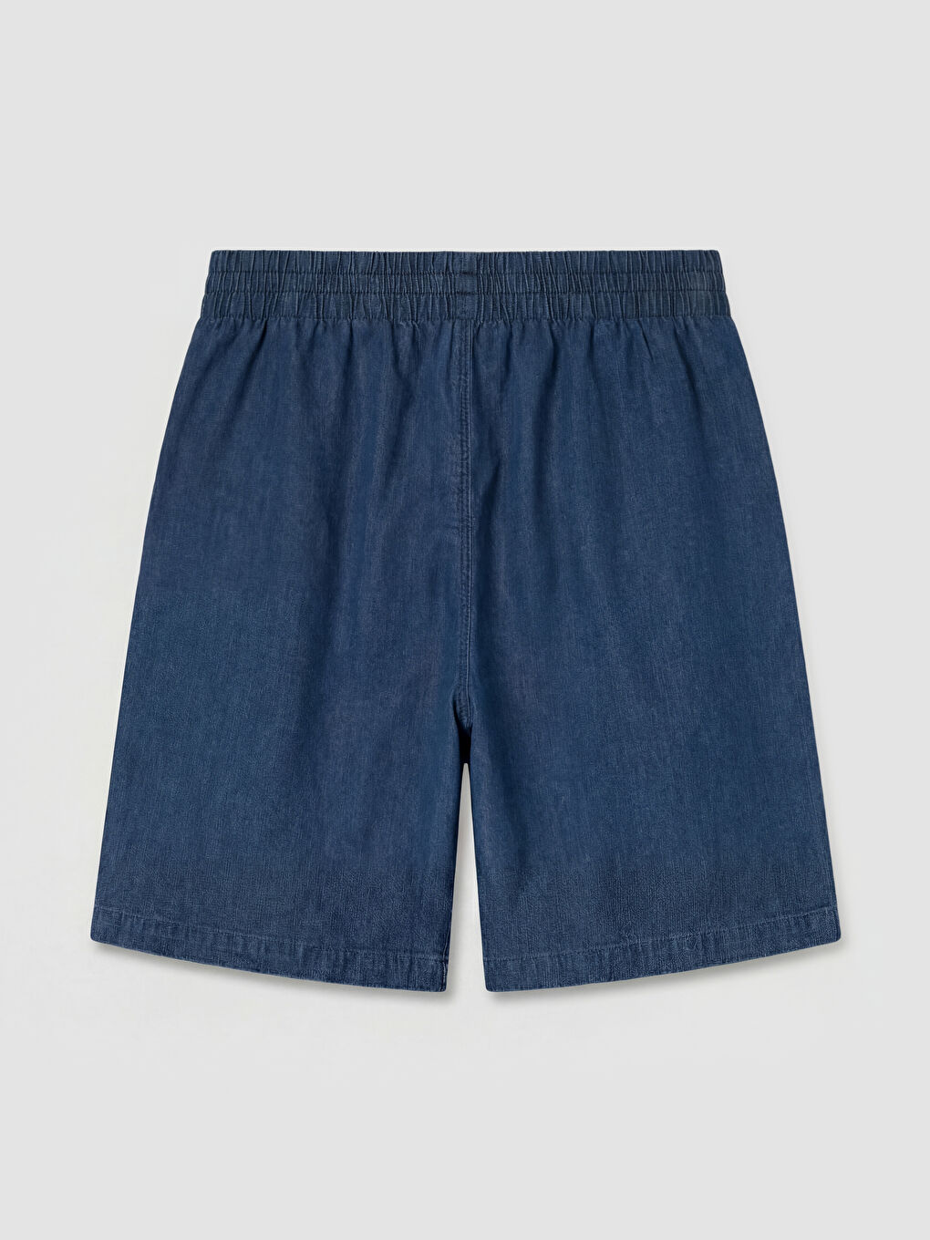 İndigo Beli Lastikli Keten Karışımlı Kadın Jean Şort-5