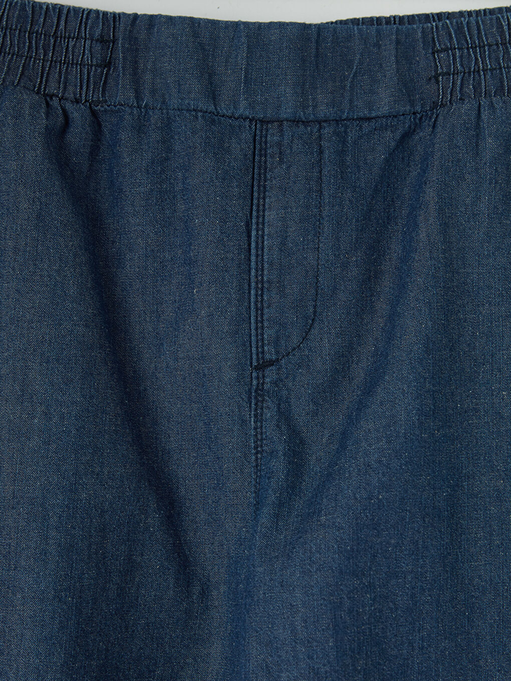 İndigo Beli Lastikli Keten Karışımlı Kadın Jean Şort-6