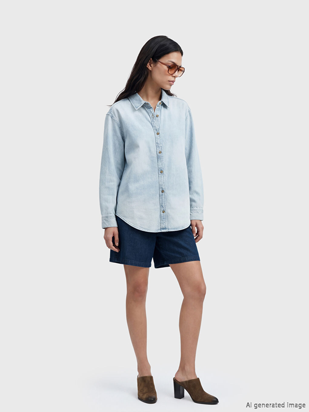 İndigo Beli Lastikli Keten Karışımlı Kadın Jean Şort