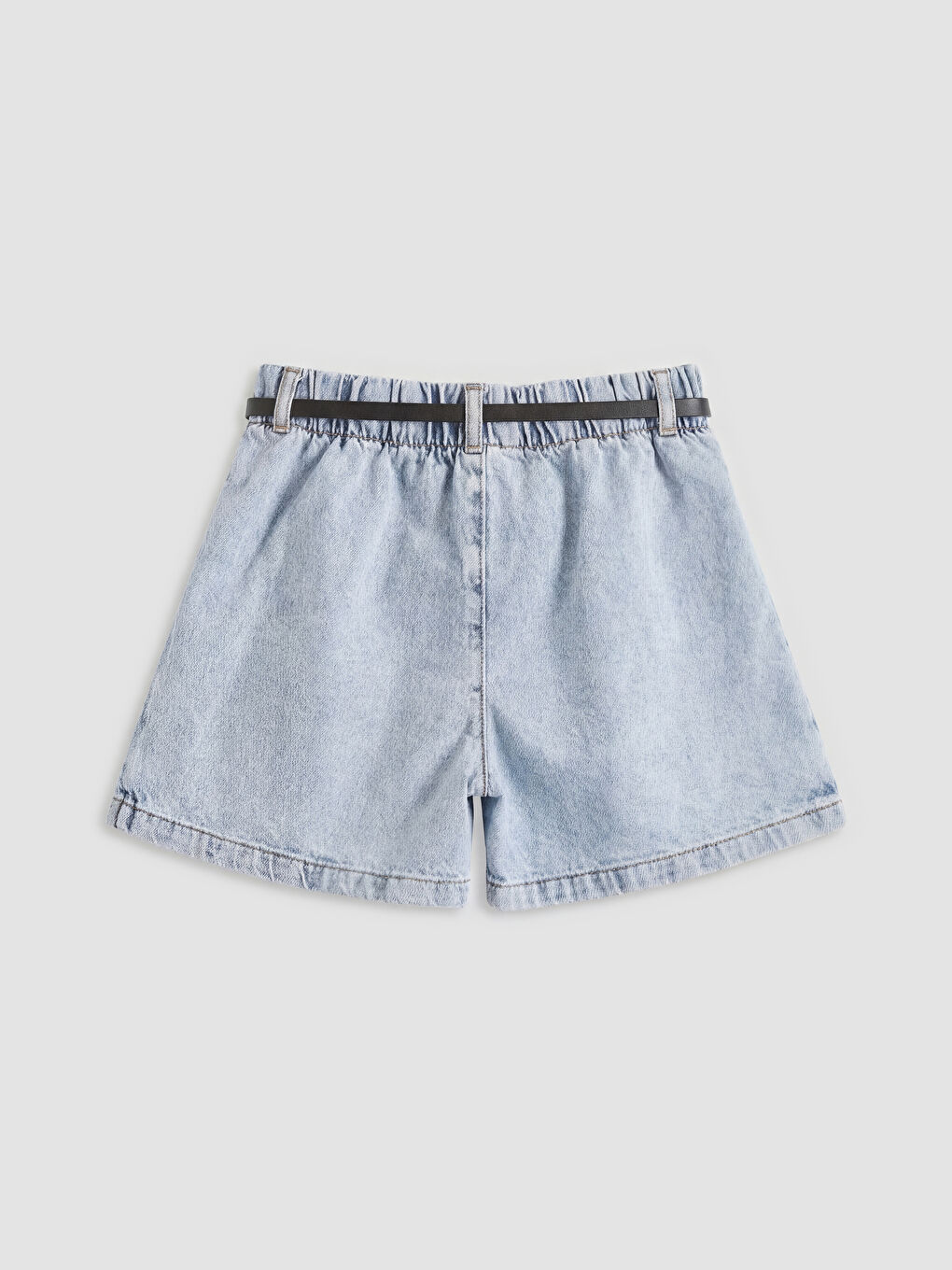 Mavi Kemerli Kız Çocuk Pileli Jean Şort Etek-1