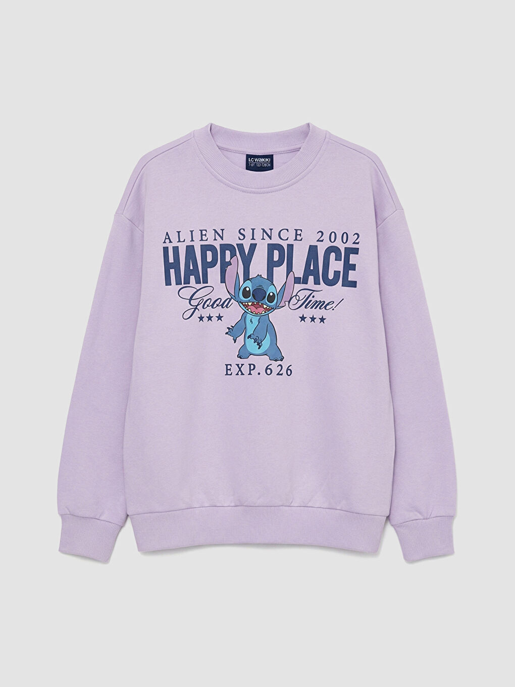 Lila Stitch Baskılı Kız Çocuk Kalın Sweatshirt