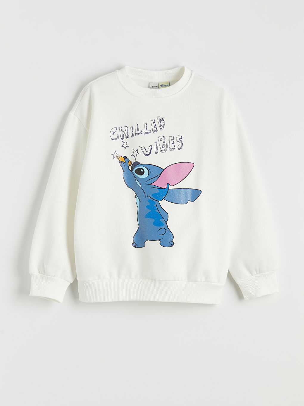 Ekru Stitch Baskılı Kız Çocuk Kalın Sweatshirt