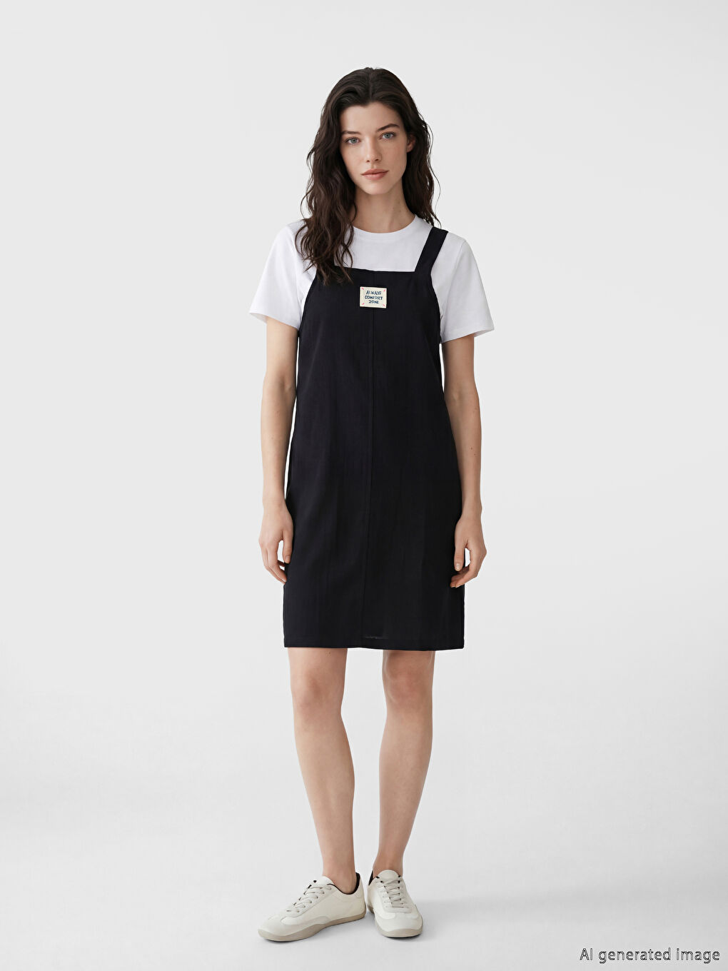 Siyah Baskılı Müslin Salopet Elbise ve Tişört-1