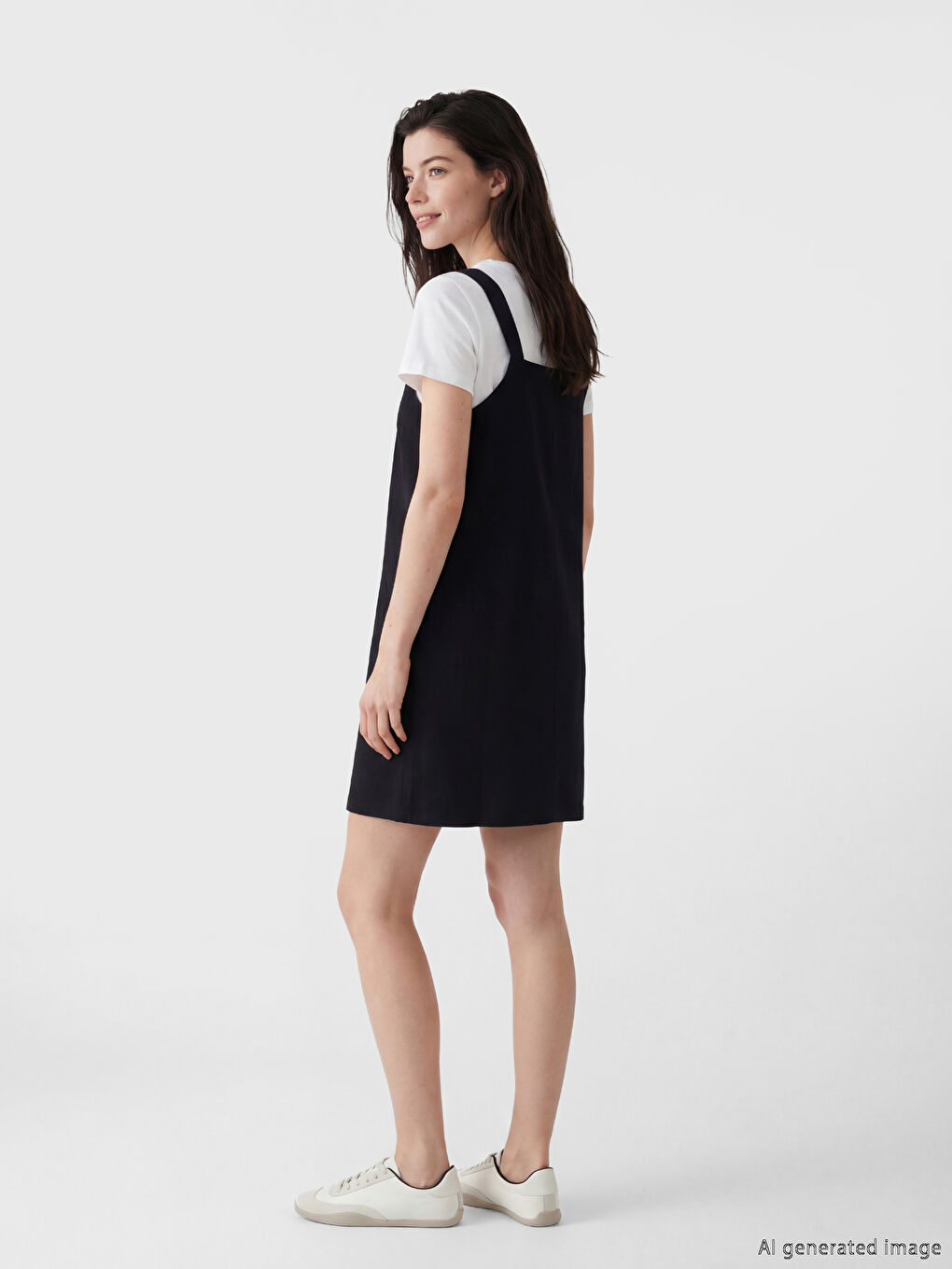 Siyah Baskılı Müslin Salopet Elbise ve Tişört-2