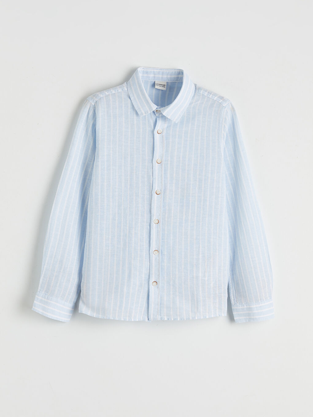 Mavi Çizgili Keten Karışımlı Erkek Çocuk Gömlek