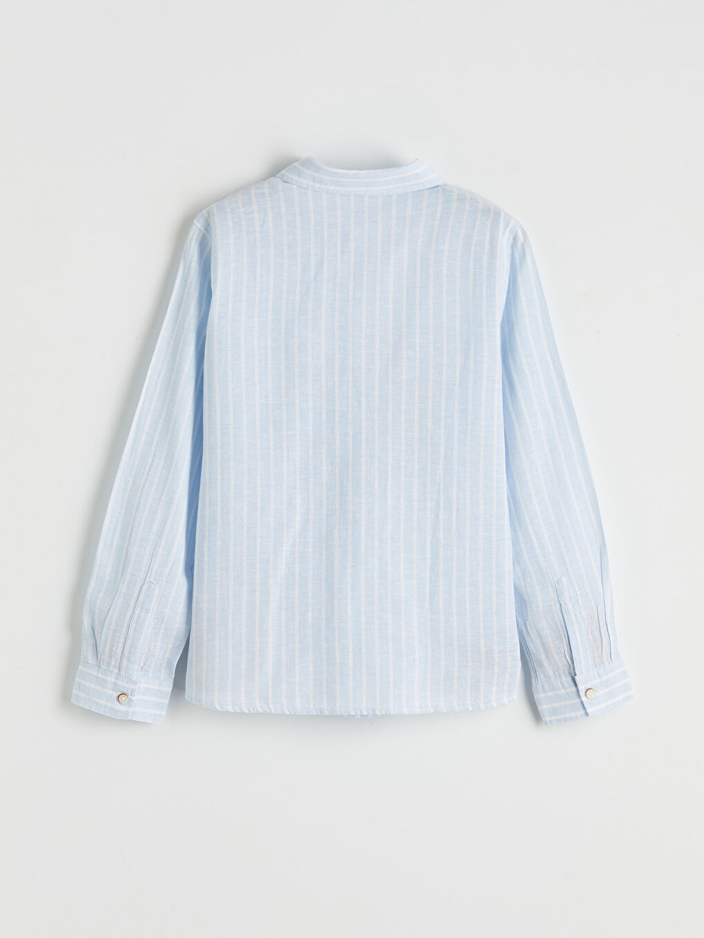 Mavi Çizgili Keten Karışımlı Erkek Çocuk Gömlek-1