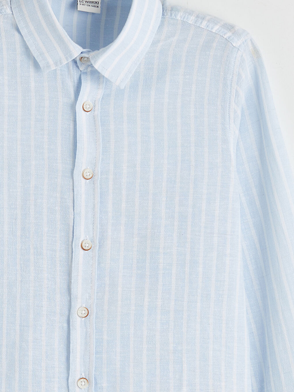 Mavi Çizgili Keten Karışımlı Erkek Çocuk Gömlek-2