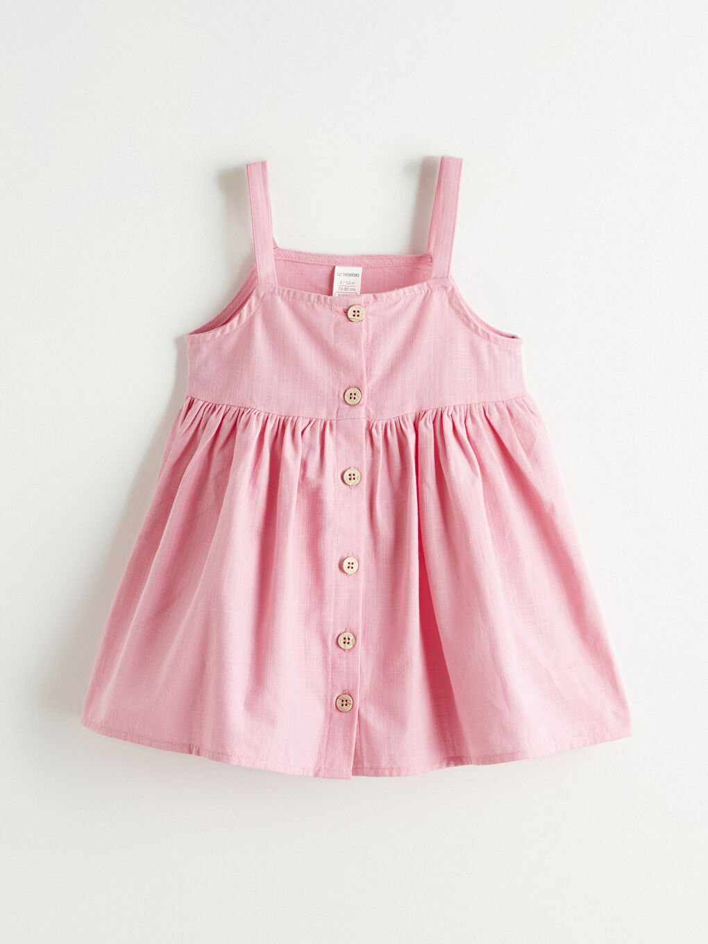 Pembe Kare Yaka Fırfırlı Kız Çocuk Elbise