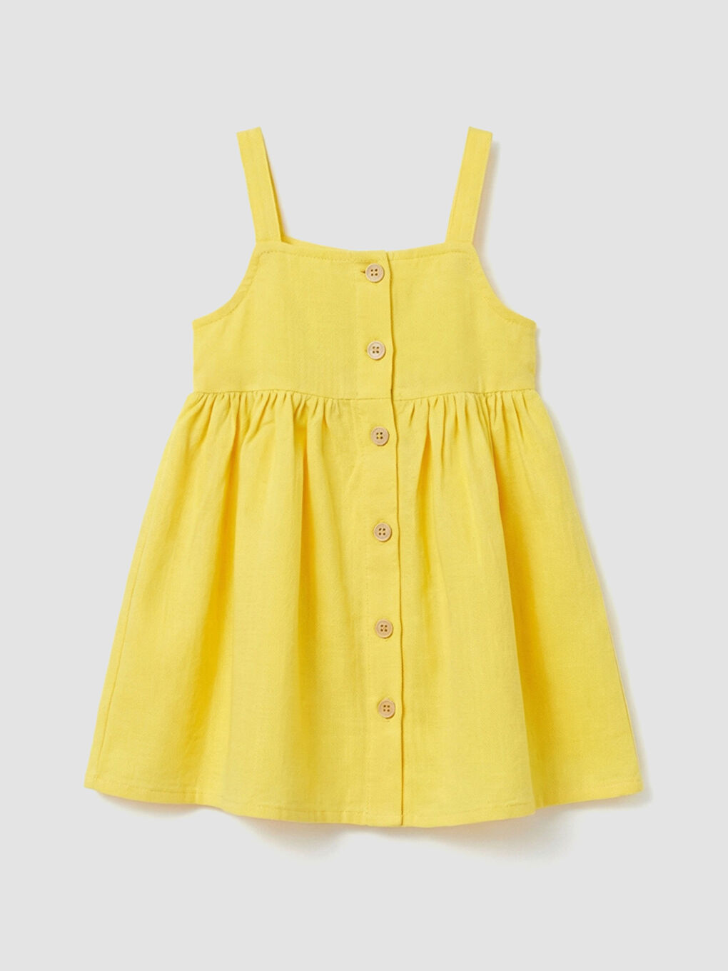 Sarı Kare Yaka Fırfırlı Kız Çocuk Elbise