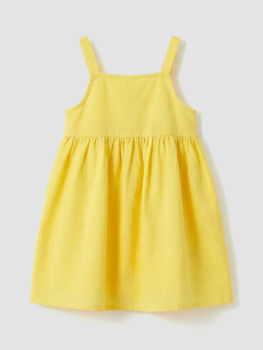 Sarı Kare Yaka Fırfırlı Kız Çocuk Elbise-1