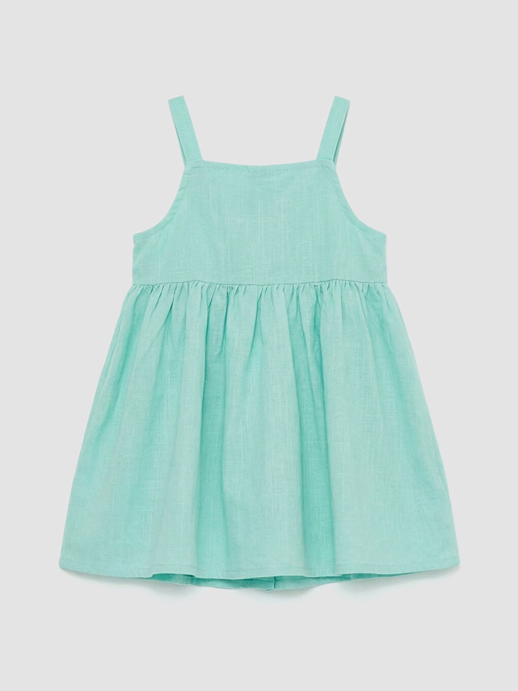 Yeşil Kare Yaka Fırfırlı Kız Çocuk Elbise-1