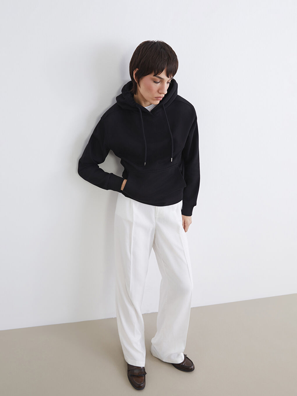 Siyah Oversize Kadın Kalın Hoodie