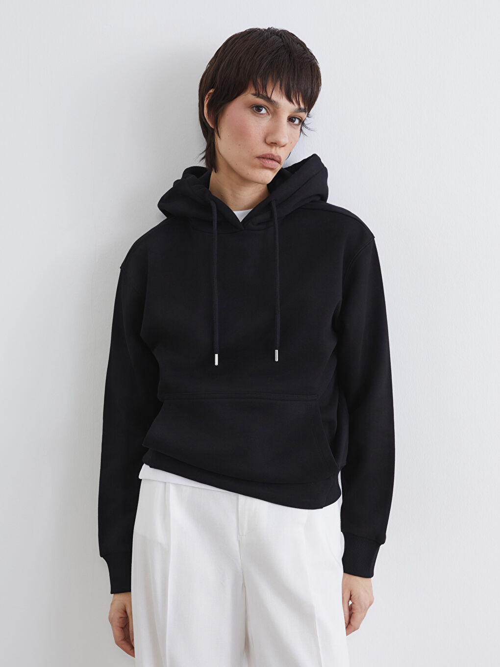 Siyah Oversize Kadın Kalın Hoodie-1