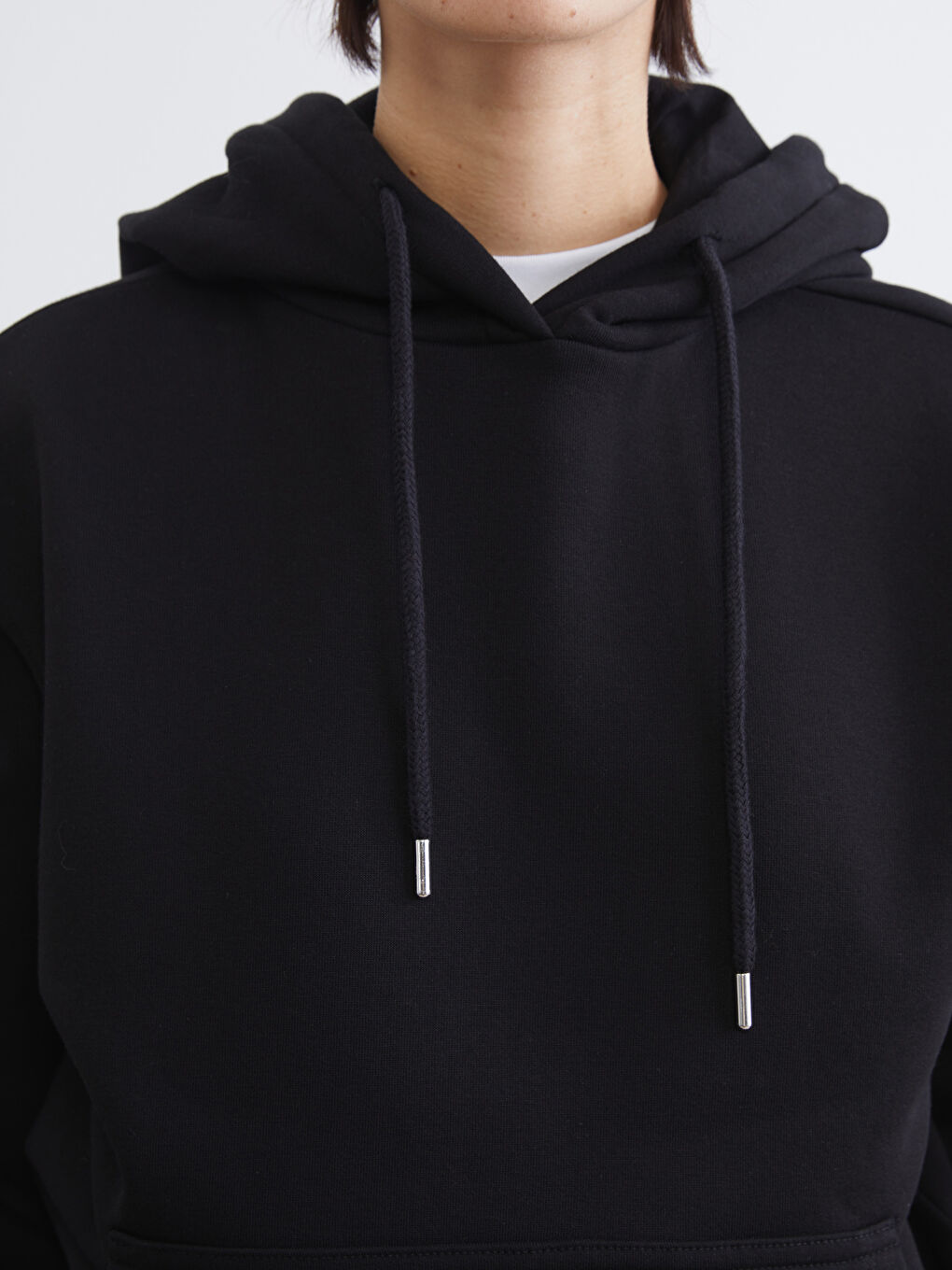 Siyah Oversize Kadın Kalın Hoodie-2