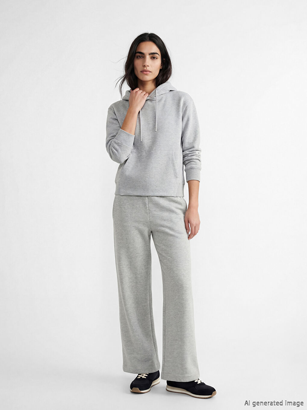 Gri Oversize Kadın Kalın Hoodie-1