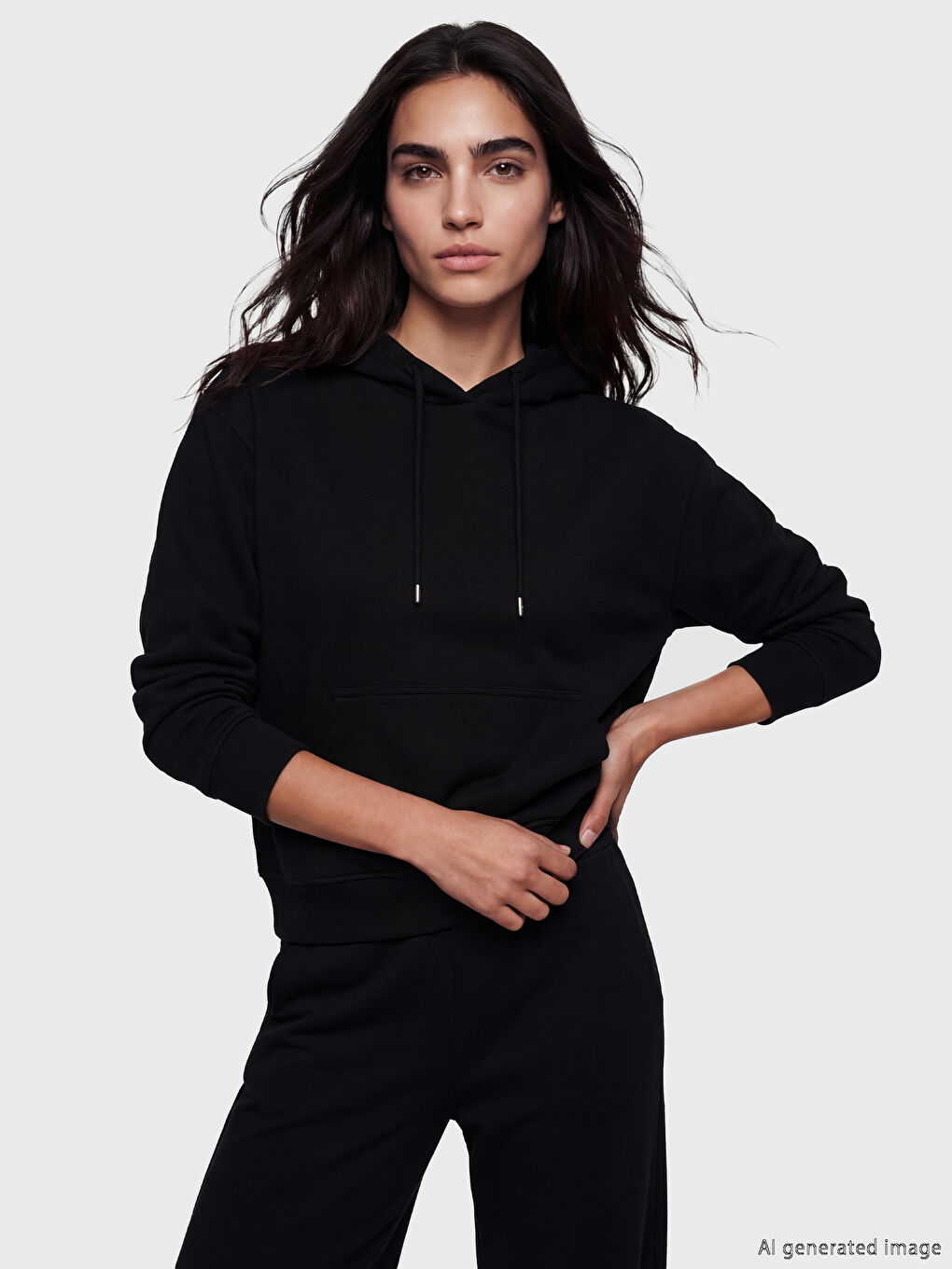 Siyah Oversize Kadın Kalın Hoodie