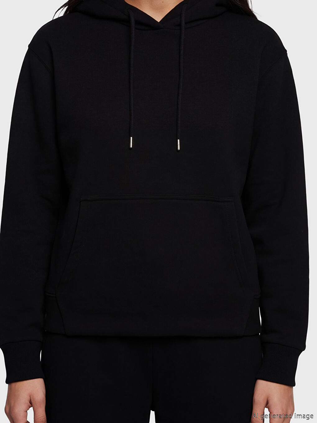 Siyah Oversize Kadın Kalın Hoodie-1