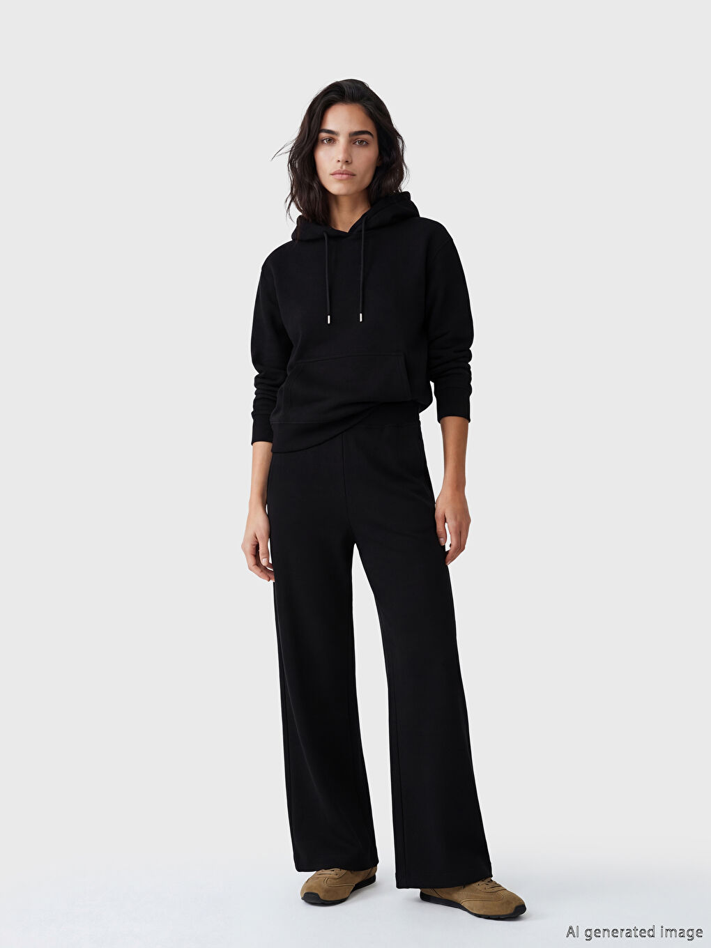 Siyah Oversize Kadın Kalın Hoodie-2