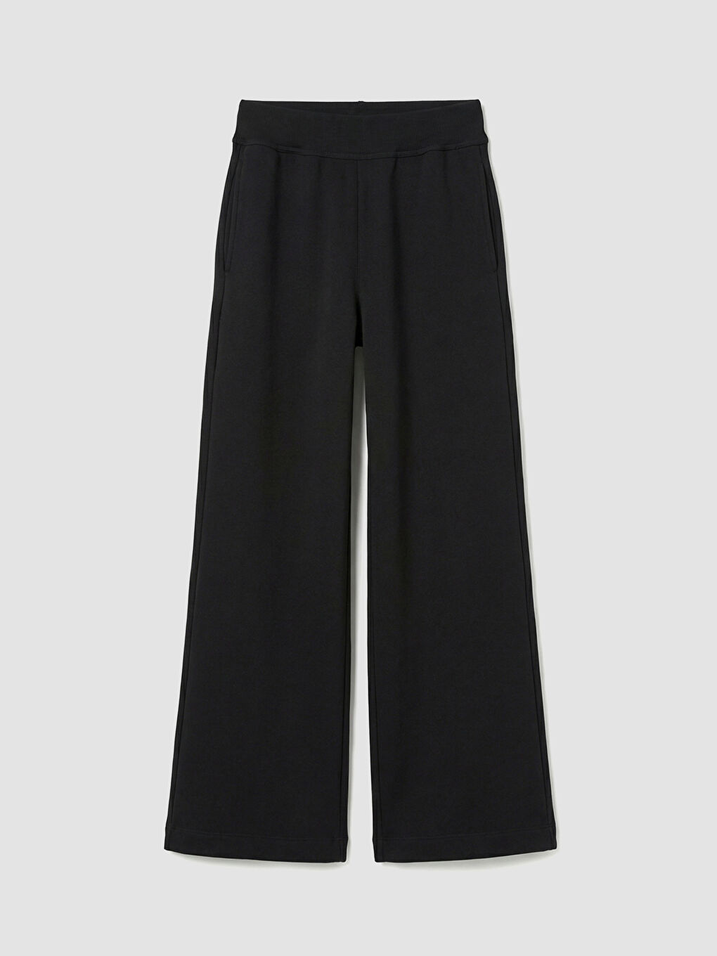 Siyah Beli Lastikli Geniş Paça Kadın Eşofman Altı-4